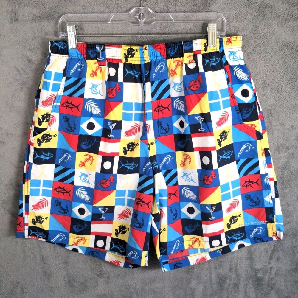 Columbia PFG Backcast II Performance Trunks Mens Large Omni-Shade Nautical Print